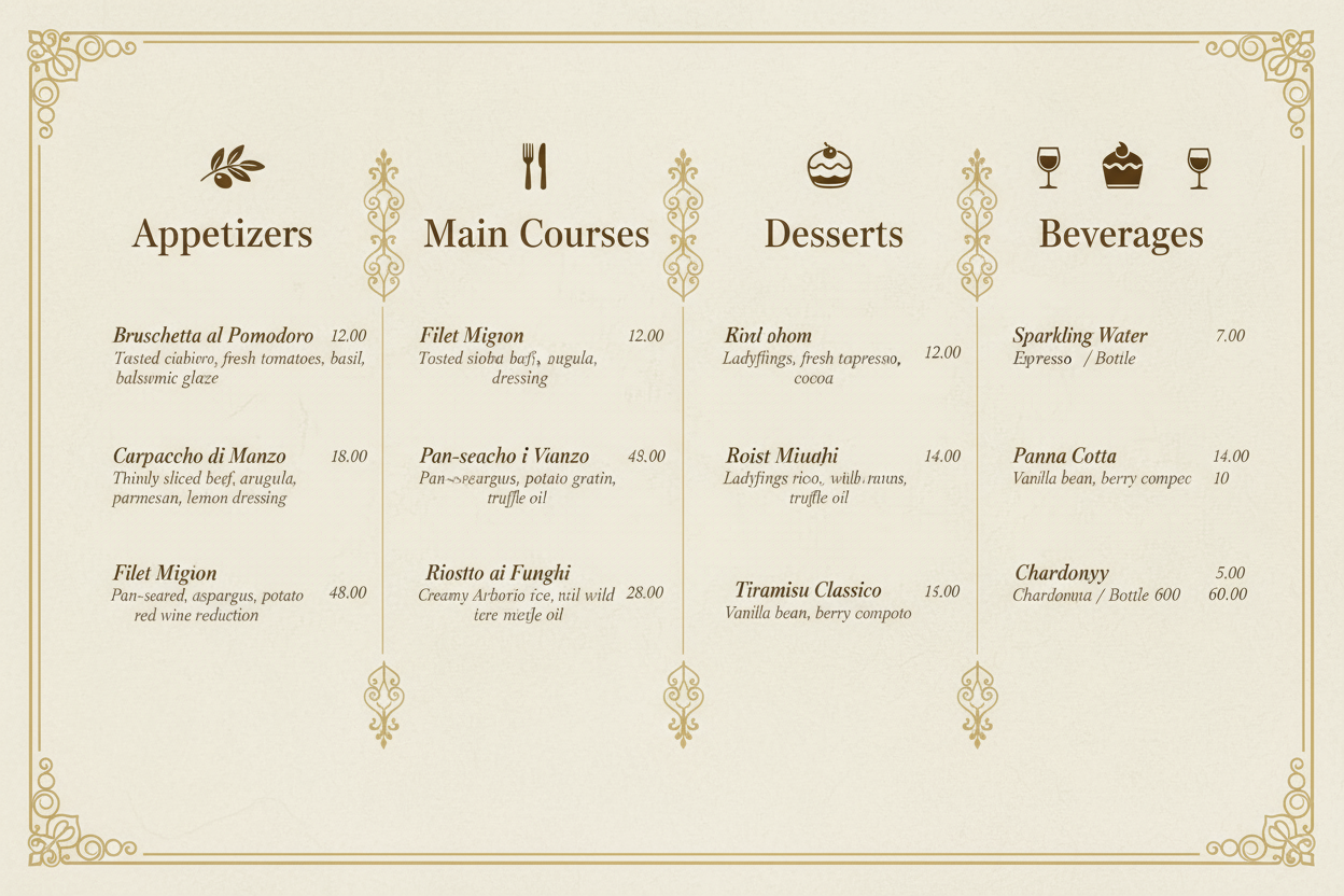 Création de menu restaurant